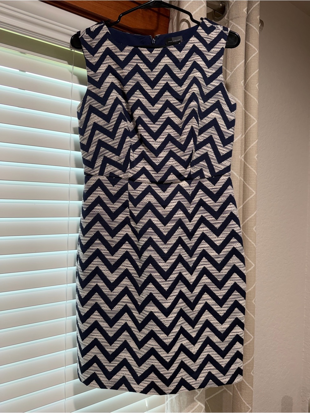 The Limited Navy and White Chevron Midi Sheath Dress
